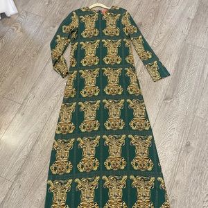 La Double J Green Tiger Tiles Long Sleeve Swing Maxi Dress- Small
